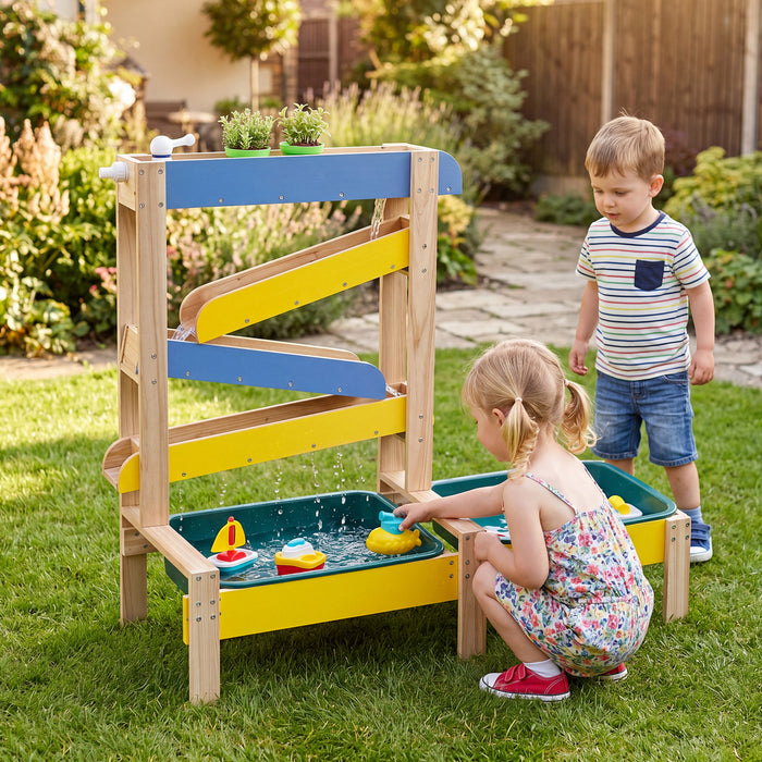 Fir Wood Montessori Sensory Play Activity Table with 2 Water Basin and Submarine Toys for Boys and Girls 3+-