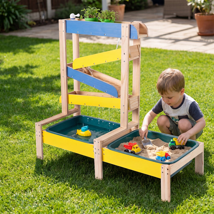 Fir Wood Montessori Sensory Play Activity Table with 2 Water Basin and Submarine Toys for Boys and Girls 3+-