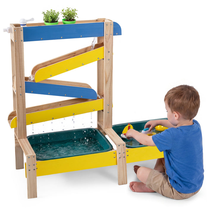 Fir Wood Montessori Sensory Play Activity Table with 2 Water Basin and Submarine Toys for Boys and Girls 3+-