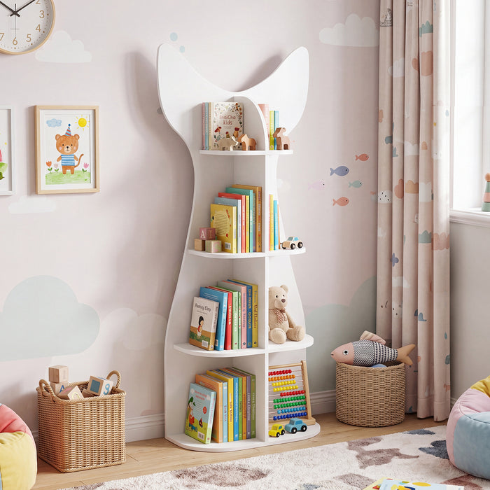 Fish-Shaped Kids Bookshelf with Open Shelves for Playroom-