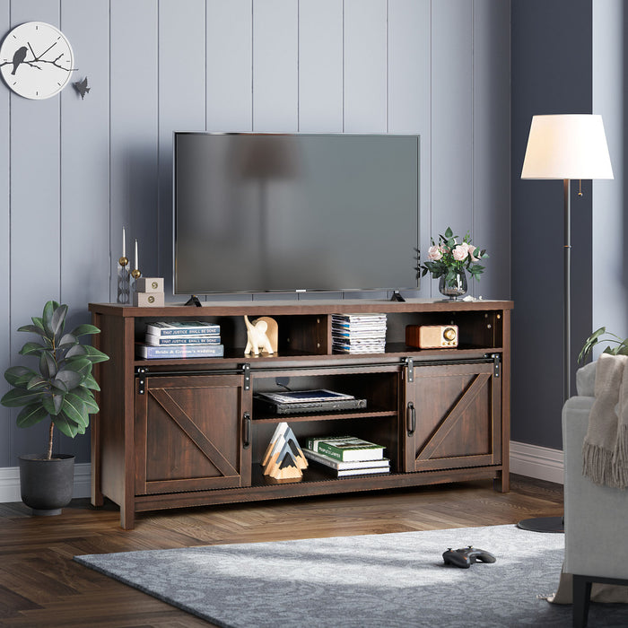 Sliding Barn Door Farmhouse Flat Screen Console for 65 Inch TVs-
