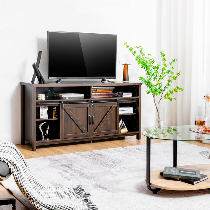 Sliding Barn Door Farmhouse Flat Screen Console for 65 Inch TVs-