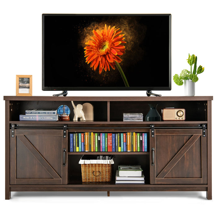 Sliding Barn Door Farmhouse Flat Screen Console for 65 Inch TVs-