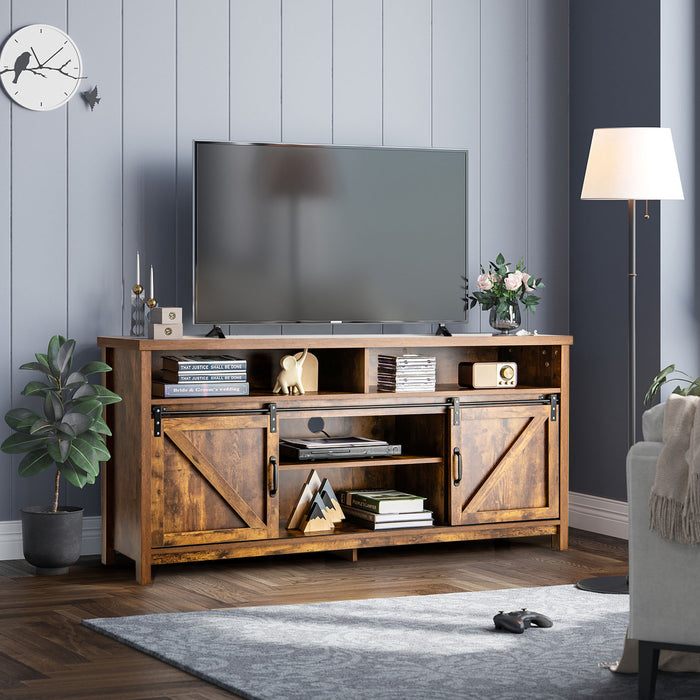 Sliding Barn Door Farmhouse Flat Screen Console for 65 Inch TVs-