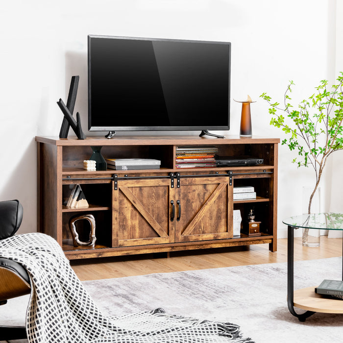 Sliding Barn Door Farmhouse Flat Screen Console for 65 Inch TVs-