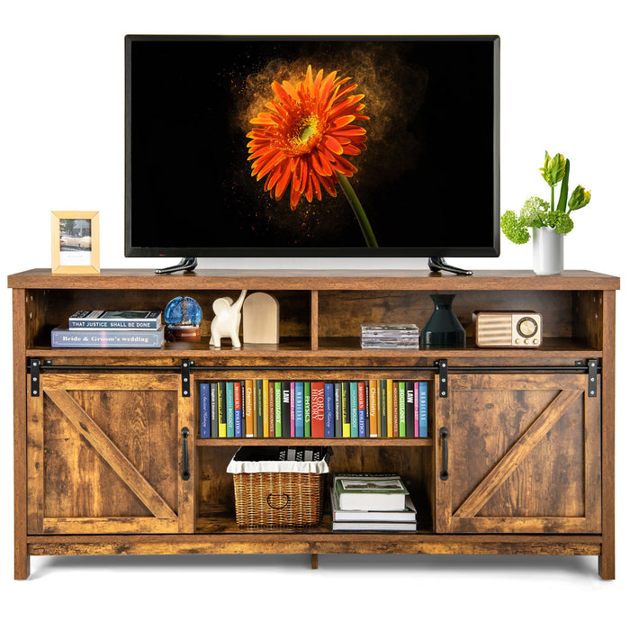 Sliding Barn Door Farmhouse Flat Screen Console for 65 Inch TVs-