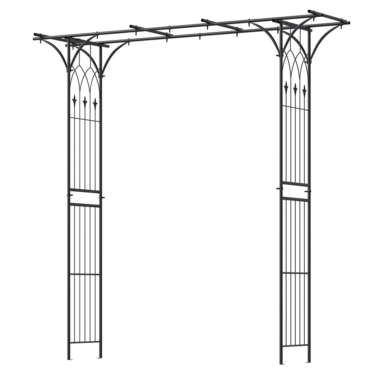 Flat Top Garden Arch with Trellises and Extended Roof for Climbing Plants