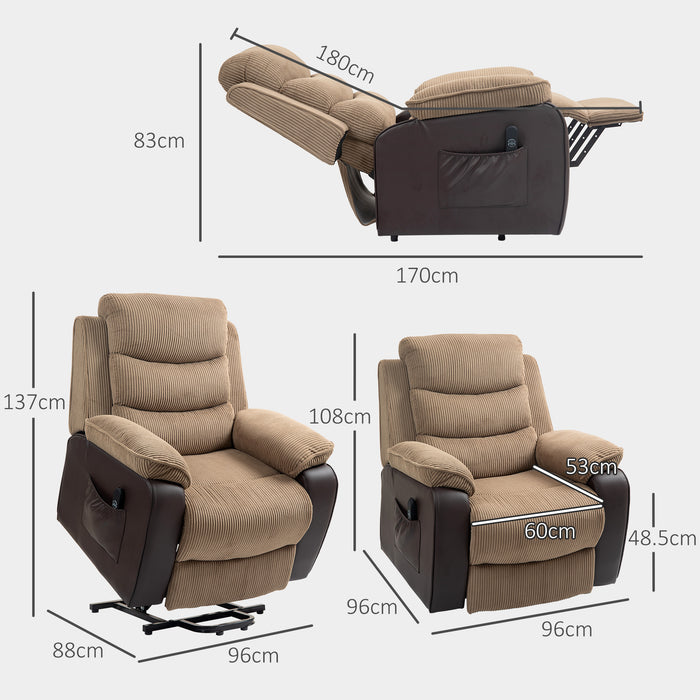 HOMCOM Power Lift Recliner Chair for Elderly, Patchwork Design Oversized Electric Riser and Recliner Armchair for Living Room with Remote Control and 2 Side Pockets, Brown
