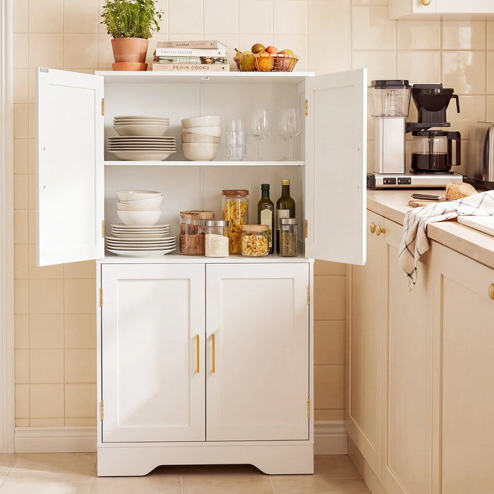 Floor Storage Cabinet with 4 Doors and 2 Adjustable Shelves Anti-toppling Kits Included-White