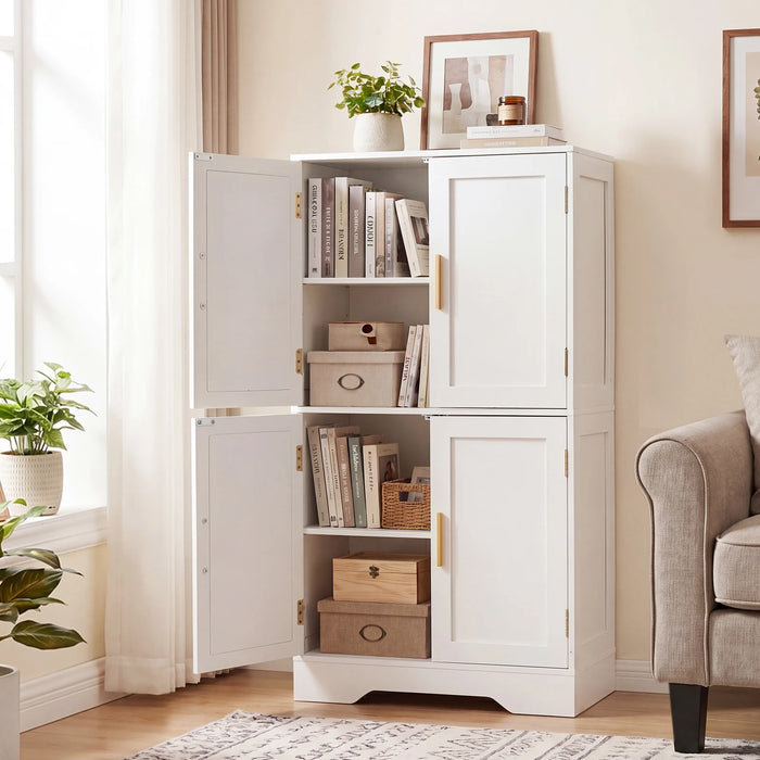 Floor Storage Cabinet with 4 Doors and 2 Adjustable Shelves Anti-toppling Kits Included-White