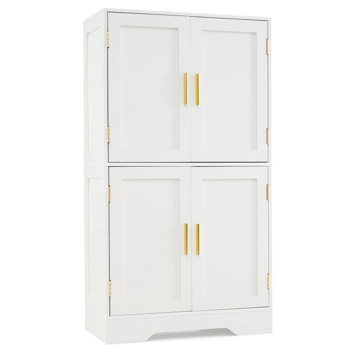Floor Storage Cabinet with 4 Doors and 2 Adjustable Shelves Anti-toppling Kits Included-White