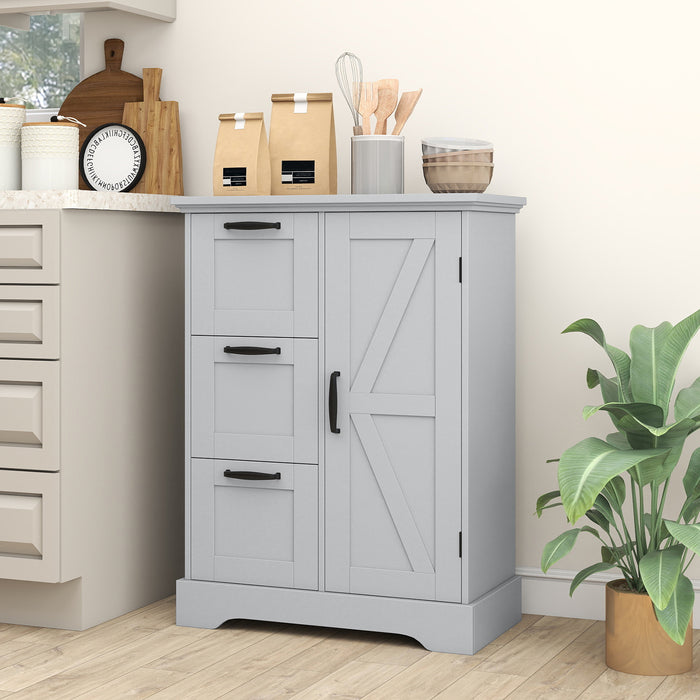 Floor Cabinet with Barn Door and 3 Storage Drawers-