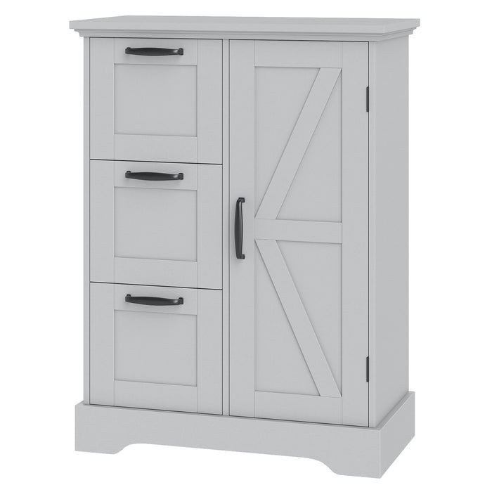 Floor Cabinet with Barn Door and 3 Storage Drawers-