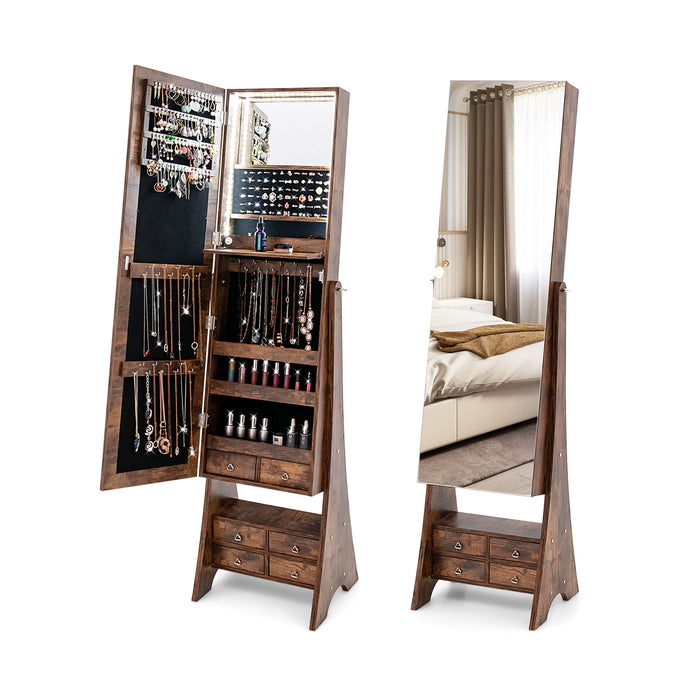 Floor Jewelry Armoire Organizer with Full-Length Mirror-
