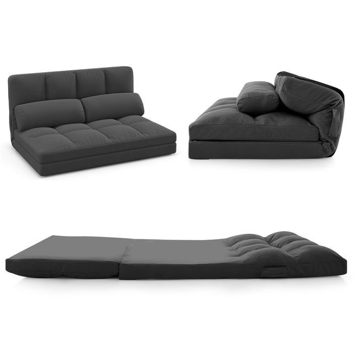 Floor Sofa Bed with 2 Pillows and Positions Adjustable Backrest-Dark Grey