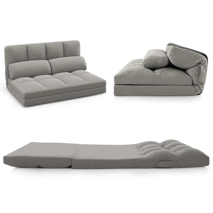 Floor Sofa Bed with 2 Pillows and Positions Adjustable Backrest-Dark Grey