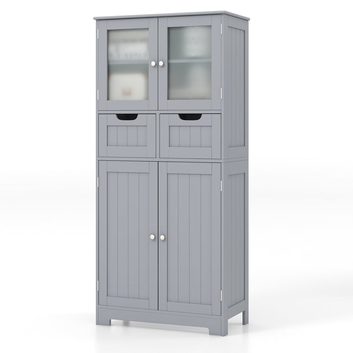 Grey Floor Cabinet with Crystal Clear Glass Doors - Features 2 Drawers and Adjustable Shelves - Perfect Solution for Home Storage Needs
