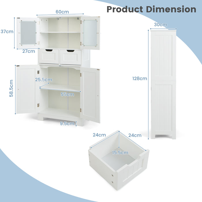Grey Floor Cabinet with Crystal Clear Glass Doors - Features 2 Drawers and Adjustable Shelves - Perfect Solution for Home Storage Needs