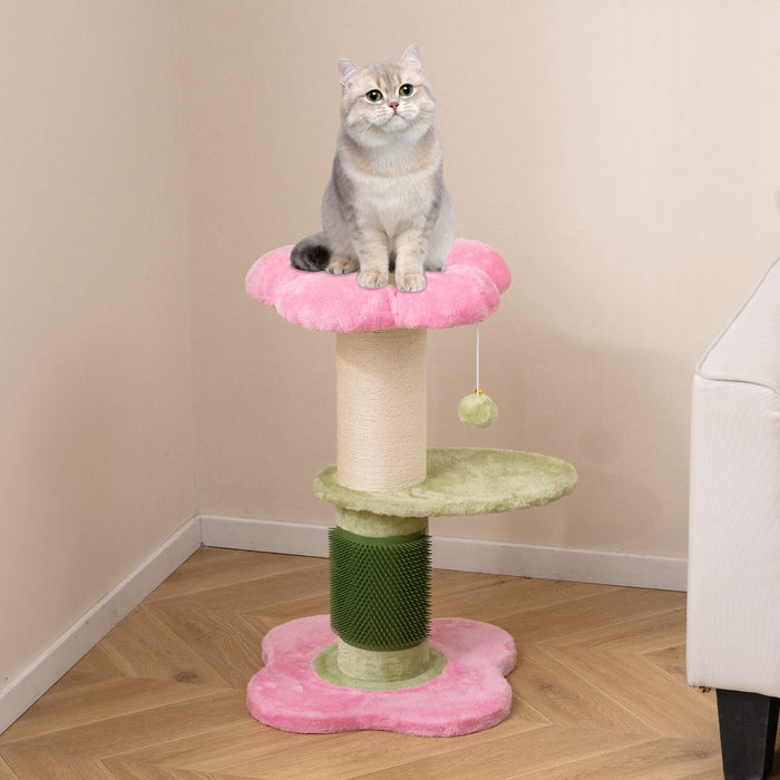 Flower Cat Tree 69 CM Tall Kitten Tower with Hanging Ball-