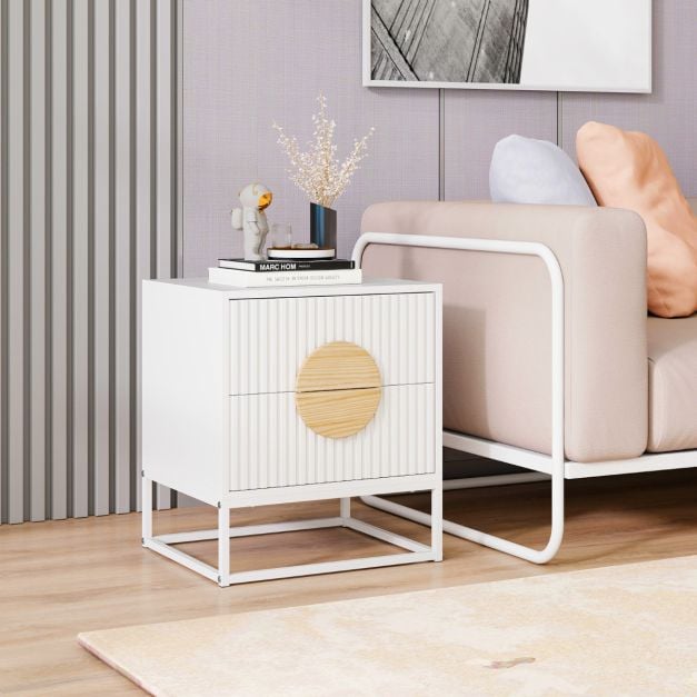 Fluted Nightstand Modern Mid Century Side Table Set of 2-