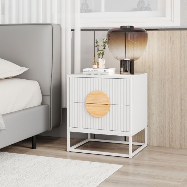 Fluted Nightstand Modern Mid Century Side Table Set of 2-