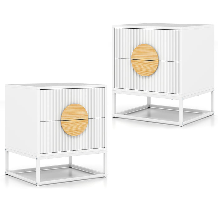 Fluted Nightstand Modern Mid Century Side Table Set of 2-