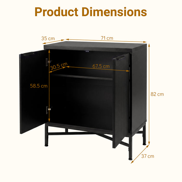 Fluted Sideboard Buffet Cabinet with 2 Doors and Adjustable Shelf-Black
