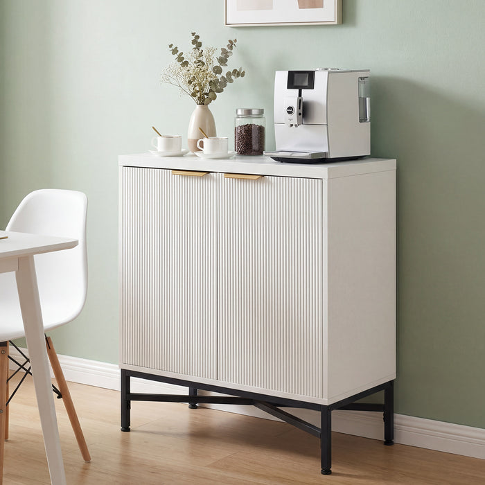 Fluted Sideboard Buffet Cabinet with 2 Doors and Adjustable Shelf-Black