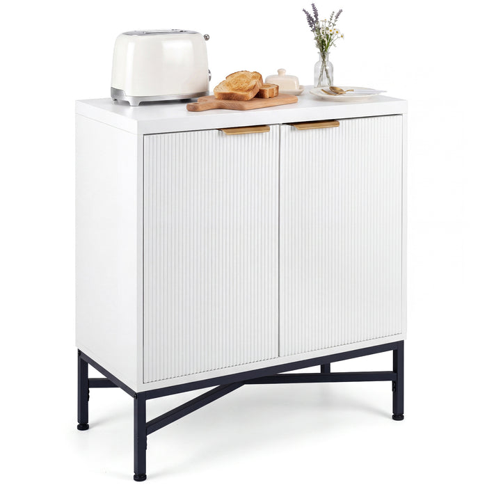 Fluted Sideboard Buffet Cabinet with 2 Doors and Adjustable Shelf-Black