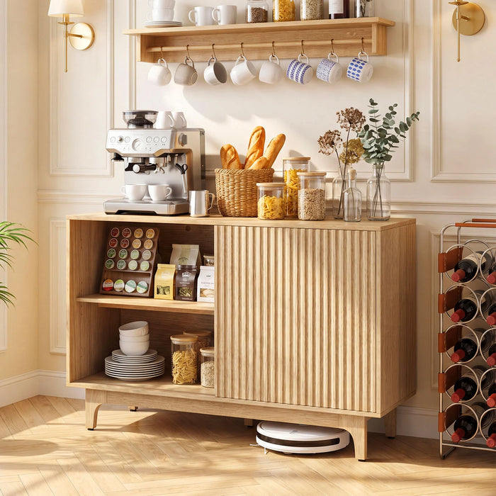 Fluted Sideboard with Adjustable Shelves and Sliding Door for Living Room-