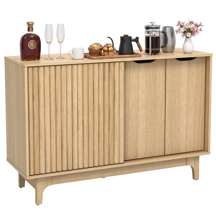 Fluted Sideboard with Adjustable Shelves and Sliding Door for Living Room-
