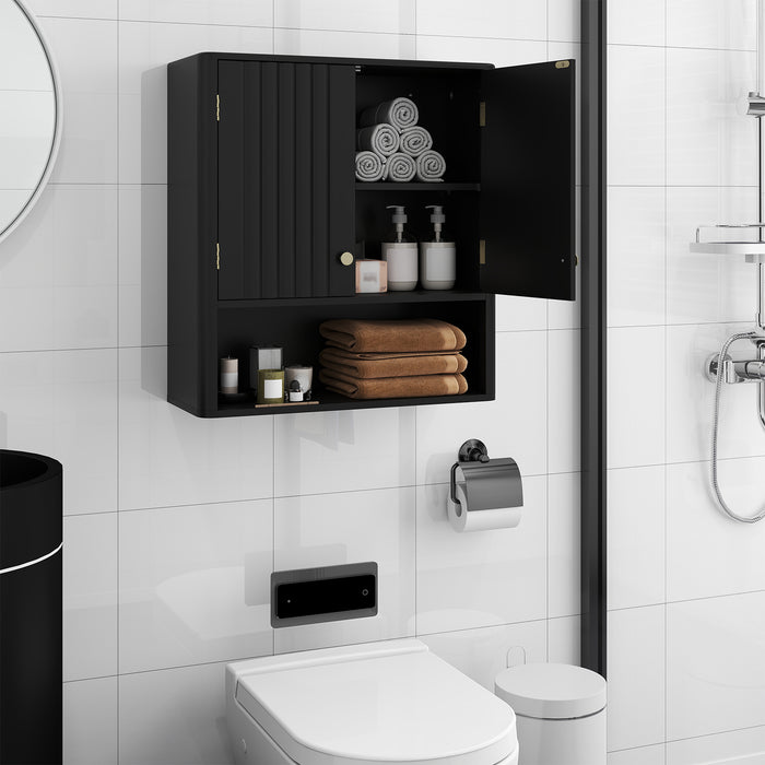 Fluted Bathroom Wall Cabinet Modern Double Door Medicine Cabinet-