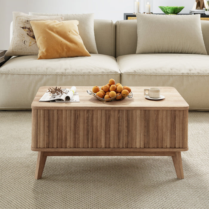 Fluted Lift Top Coffee Table 90CM Rectangle Wooden Center Table-