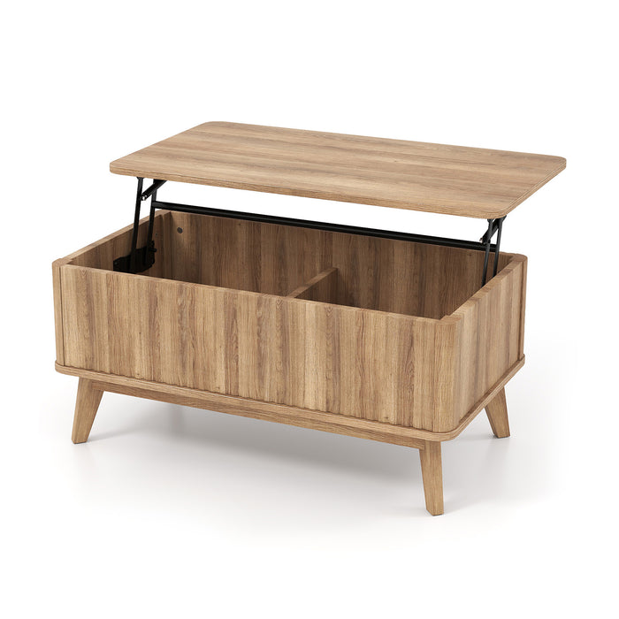 Fluted Lift Top Coffee Table 90CM Rectangle Wooden Center Table-