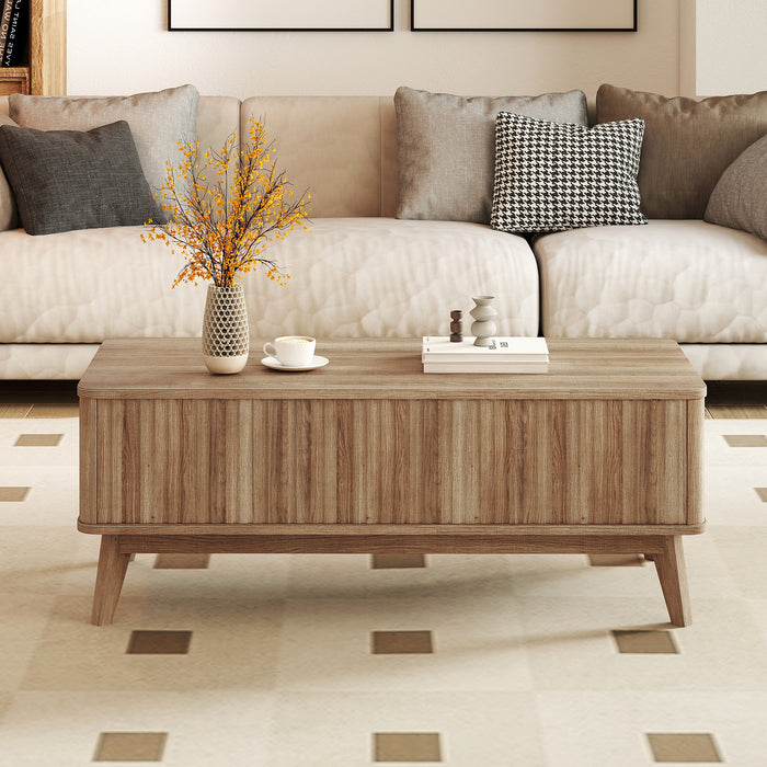 Fluted Lift Top Coffee Table with Lift Tabletop and Hidden Compartments-