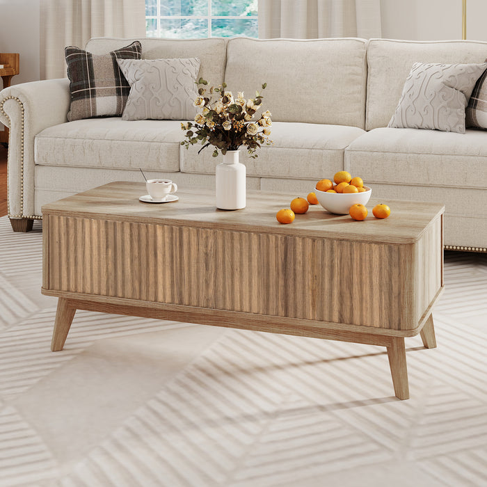 Fluted Lift Top Coffee Table with Lift Tabletop and Hidden Compartments-