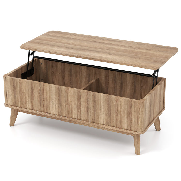 Fluted Lift Top Coffee Table with Lift Tabletop and Hidden Compartments-