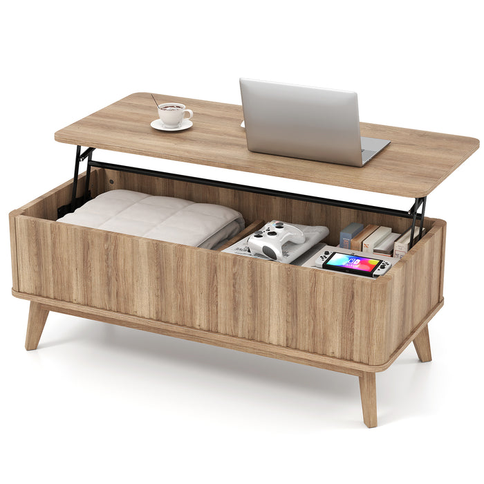 Fluted Lift Top Coffee Table with Lift Tabletop and Hidden Compartments-