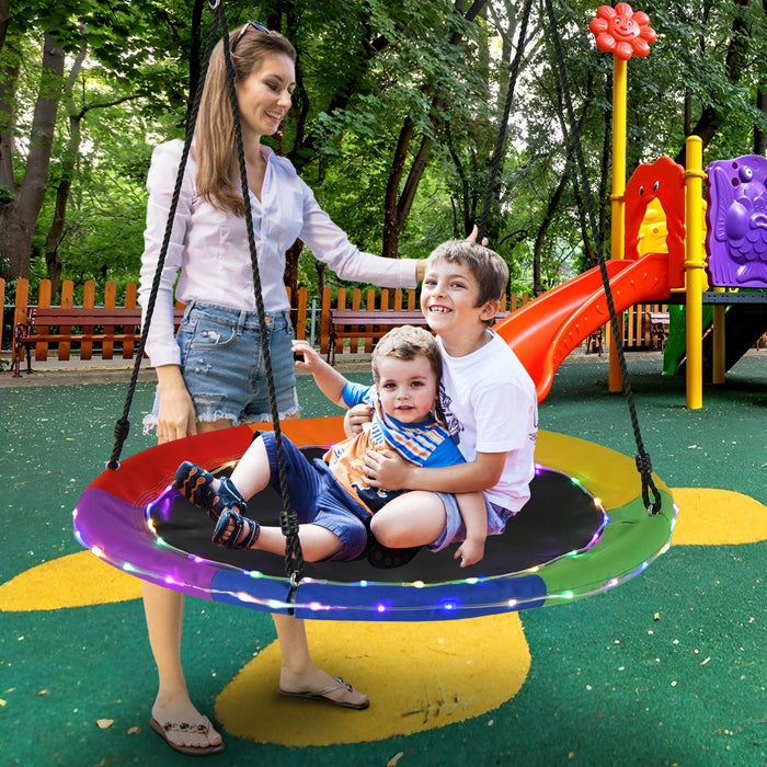 Flying Saucer Tree Swing with 8 Light Modes and Adjustable Hanging Ropes-