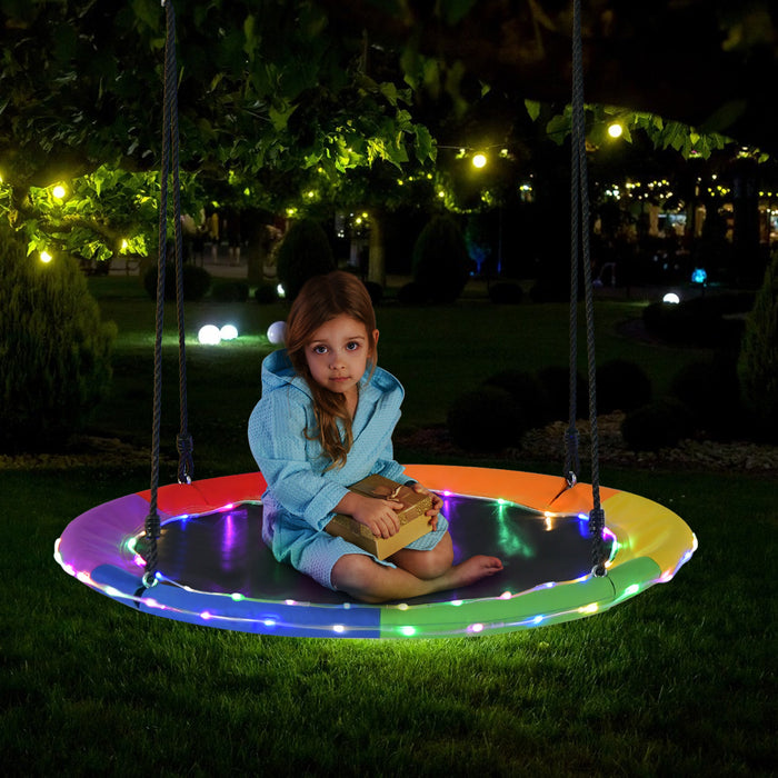 Flying Saucer Tree Swing with 8 Light Modes and Adjustable Hanging Ropes-