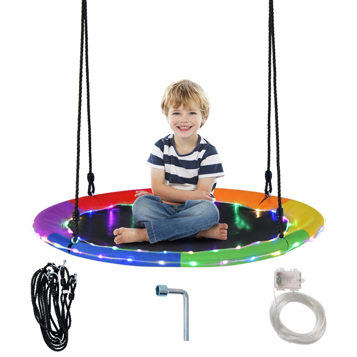 Flying Saucer Tree Swing with 8 Light Modes and Adjustable Hanging Ropes-