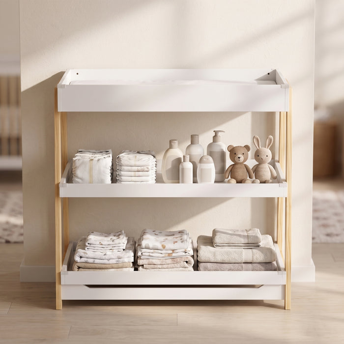 AIYAPLAY Baby Changing Table with 2 Storage Shelves, Nursery Diaper Changing Unit with Waterproof Changing Mat, White