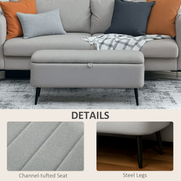 HOMCOM 92 x 31cm Linen-Look Storage Ottoman - Light Grey