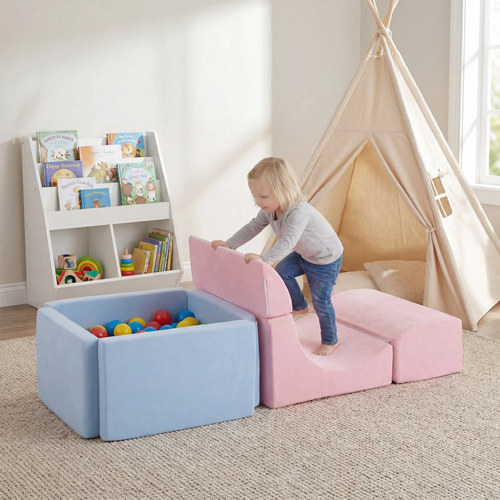 Foam Climbing Blocks for Toddlers Kids Soft Play Set with Ball Pit and Suede Covers Children Indoor-