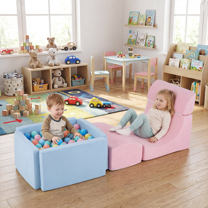 Foam Climbing Blocks for Toddlers Kids Soft Play Set with Ball Pit and Suede Covers Children Indoor-