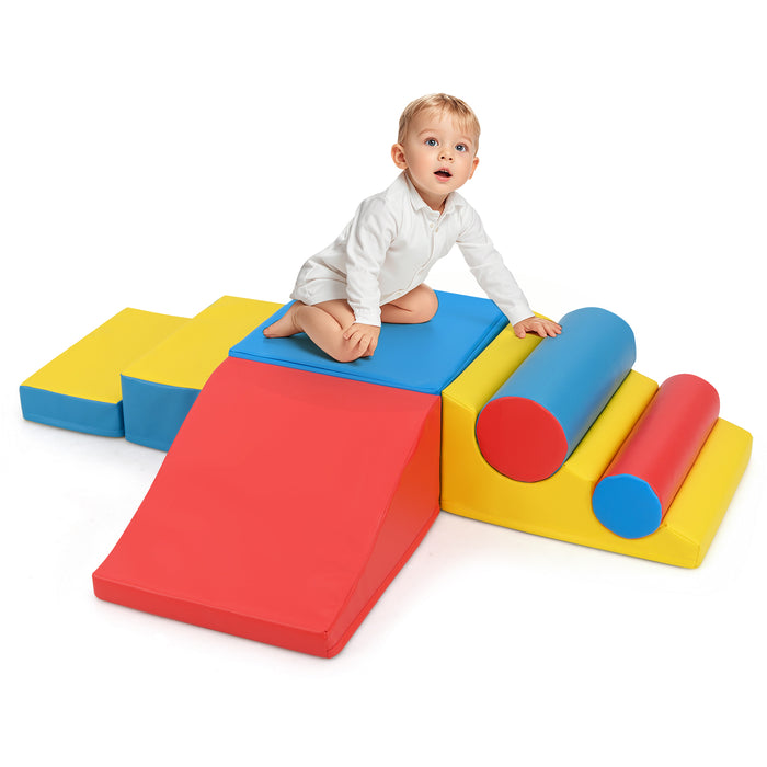7-Piece Foam Climbing Blocks with Hook and Loop Fasteners for Toddlers-Colourful