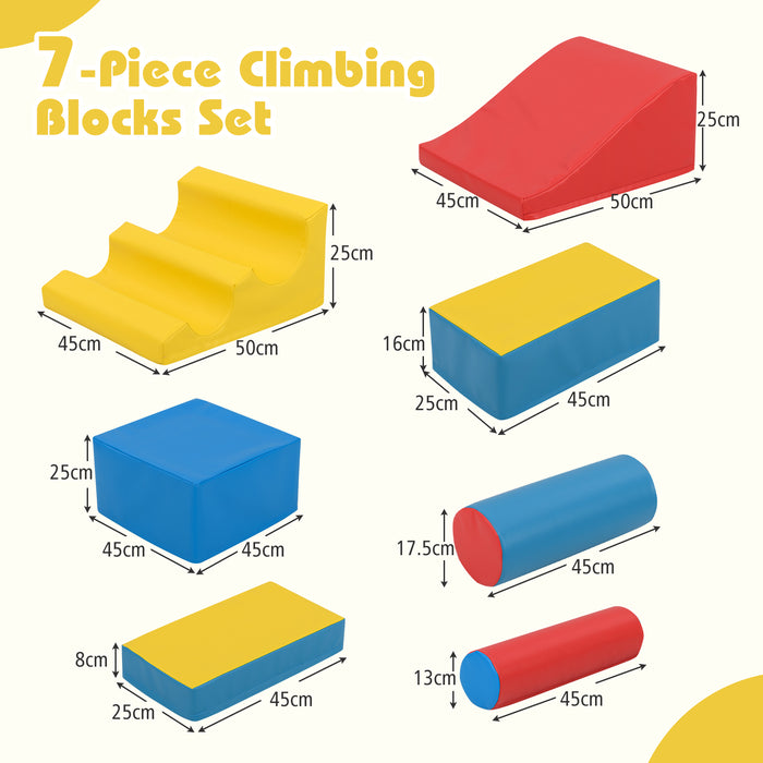 7-Piece Foam Climbing Blocks with Hook and Loop Fasteners for Toddlers-Colourful