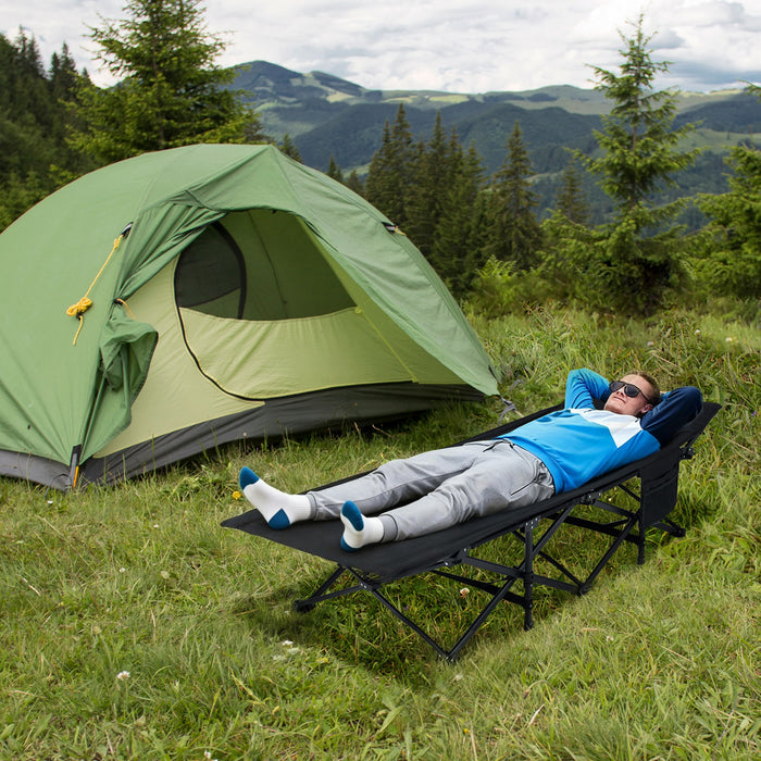 Foldable Camping Cot for Adults Heavy Duty Sleeping Bed with Slanted Headrest-