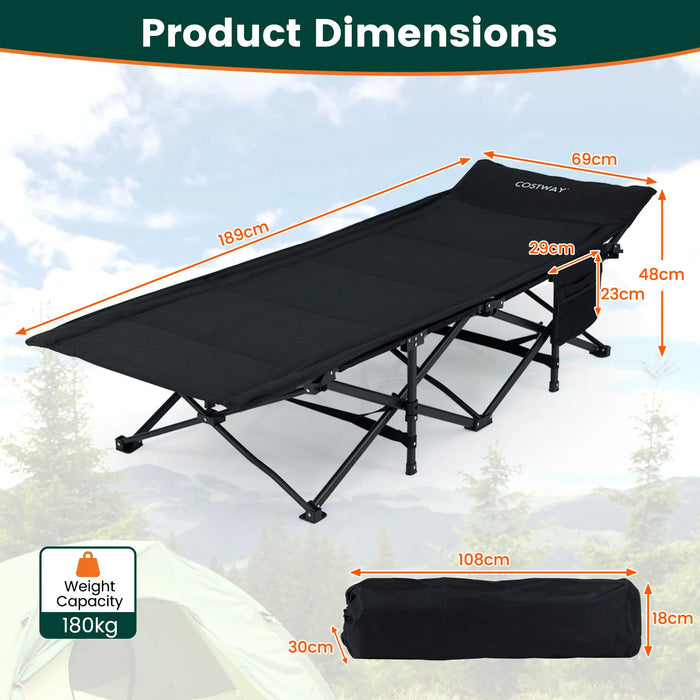 Foldable Camping Cot for Adults Heavy Duty Sleeping Bed with Slanted Headrest-