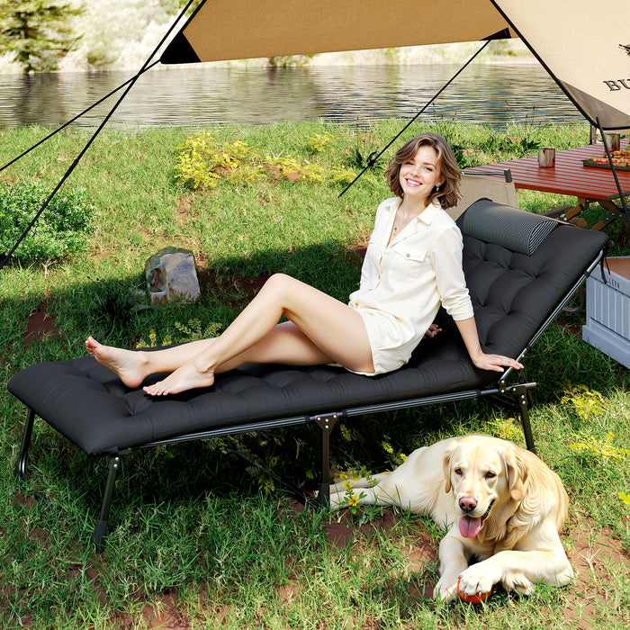 Foldable Camping Cot with Slanted Headrest and Side Pocket-